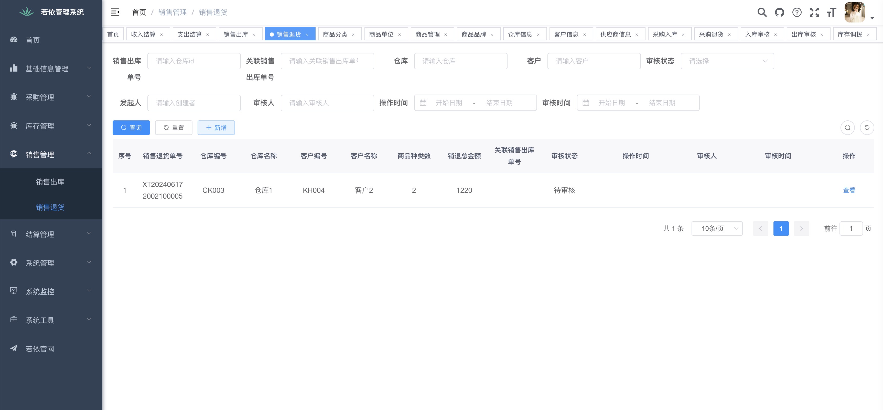 销售退货