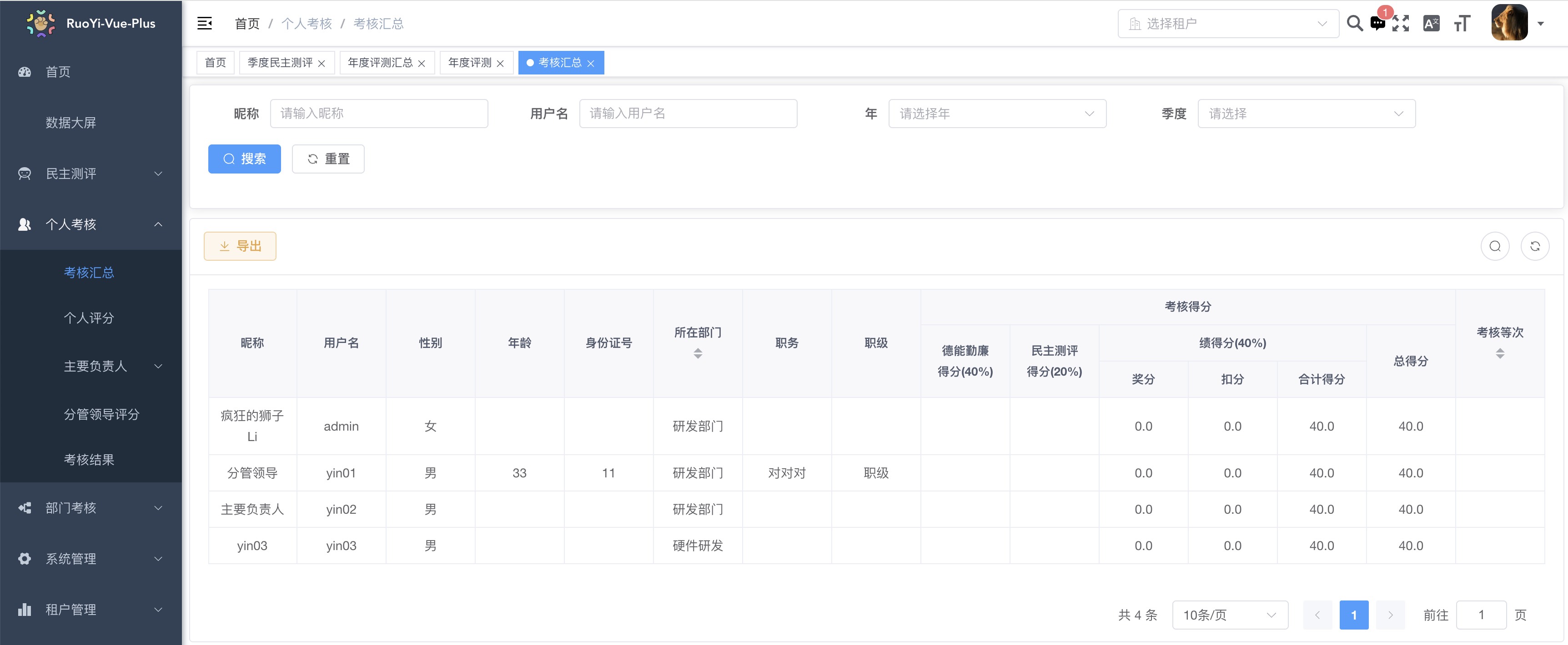 考核汇总