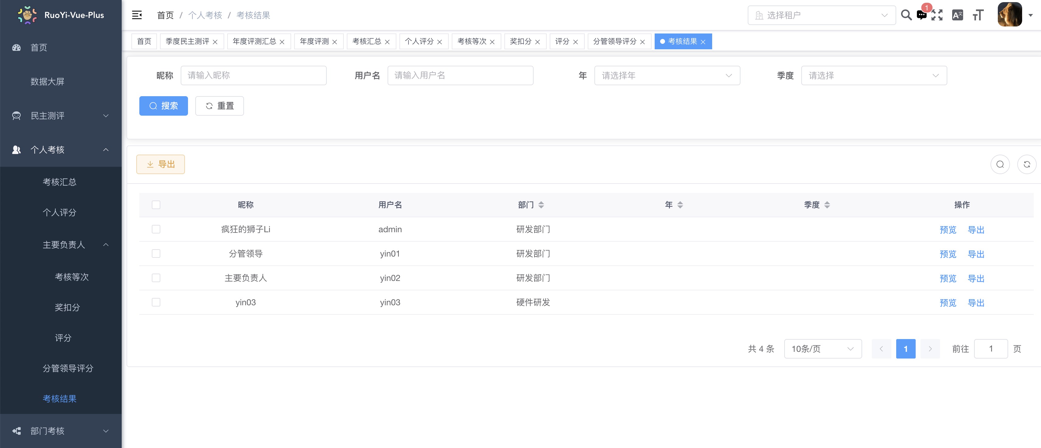 考核结果