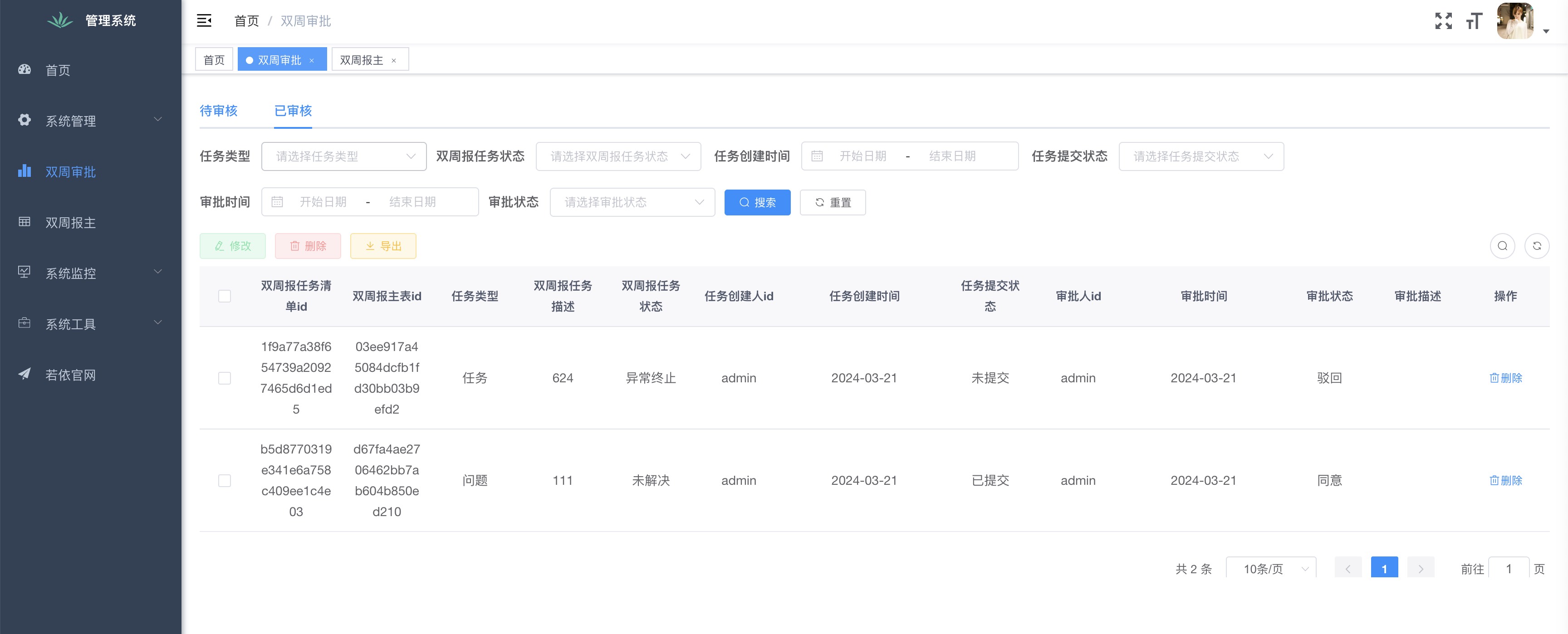 双周审批已审核