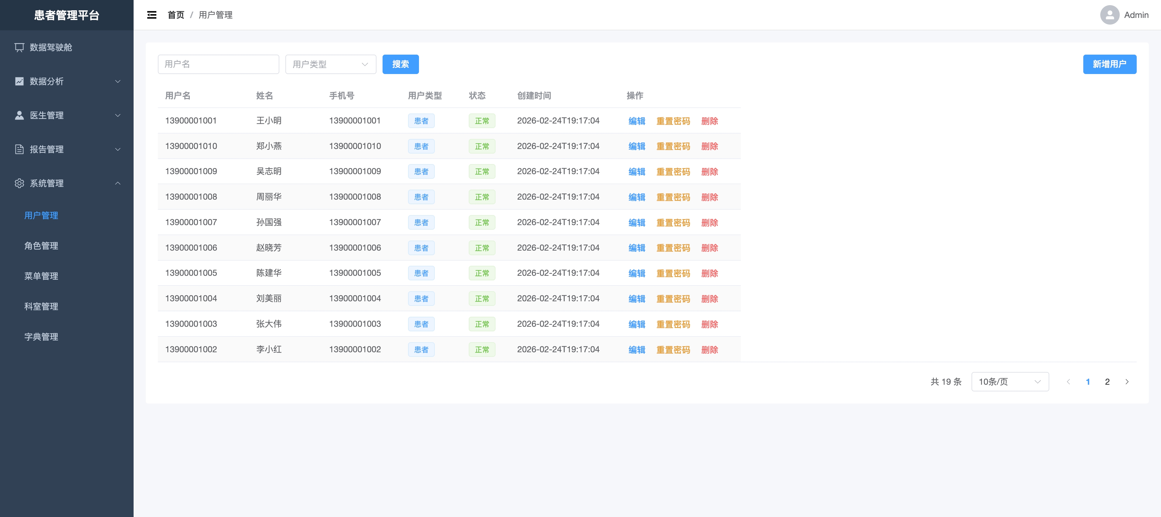 管理端用户管理页面